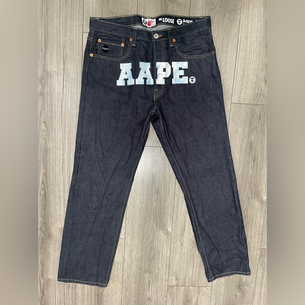 AAPE A Bathing Ape Bape Loose Denim Jeans Mens Sz 34X31 - Picture 2 of 15